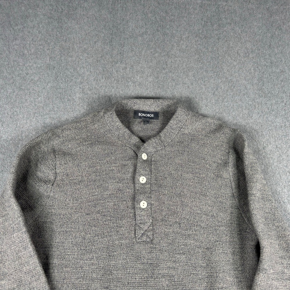 Bonobos Heathered Gray Merino Wool Midweight Henley Sweater Mens M